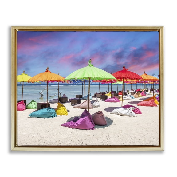 Stupell Industries Coastal Beach Umbrellas on Shore Gold Floating Frame Canvas Art, 31 x 25, by Silver