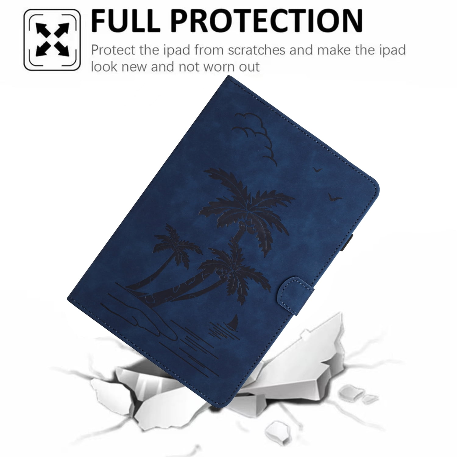 Allytechgroup iPad Air 11 Case 2024, Embossed Coconut Tree Pattern Cover, Auto Sleep Wake Function with Flip Cover Stand and Pencil Holder Case for Apple iPad Air 11 Inch 2024 Tablet,Blue