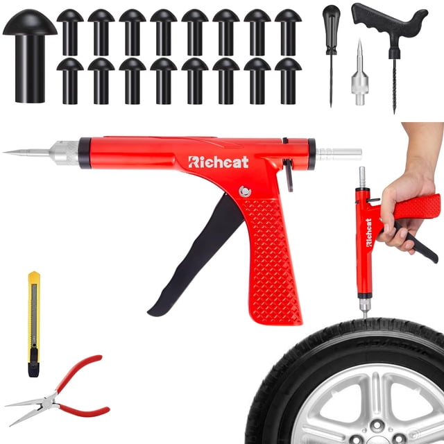 Kit de reparación de neumáticos sin cámara Richcat modelo 2026 con pistola de tapones