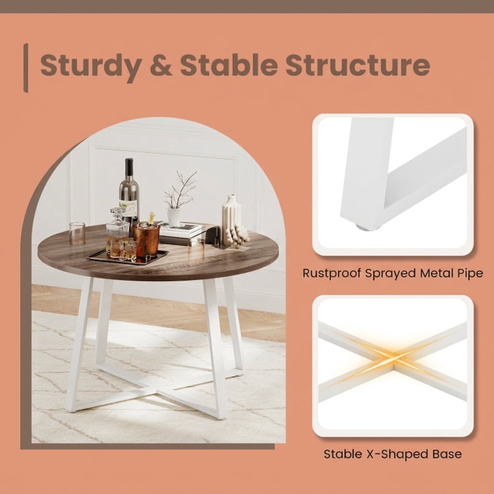 Furnibear 47 Inch Round Dining Table with Stable X Shaped Base and Thickened Top