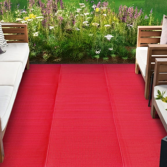 6x9 Waterproof, Reversible Plastic Straw Outdoor Rugs for Patios | Also for Camping, RV, Deck, Porch, Balcony, Camp, Patio | Red, Solid | Size: 5'11'' x 8'11''