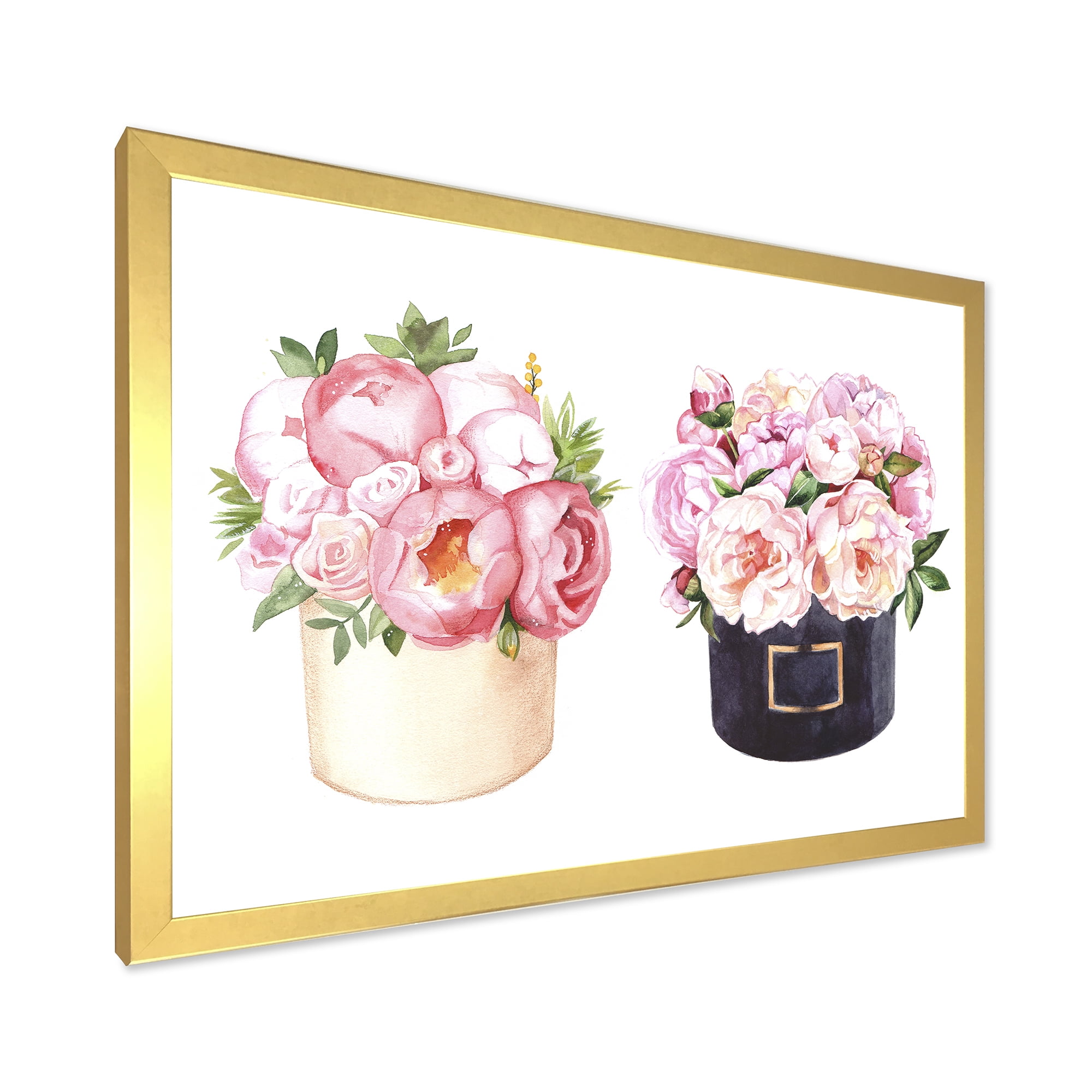 Designart 'Peonies and Rose With Flower Box' Farmhouse Framed Art Print