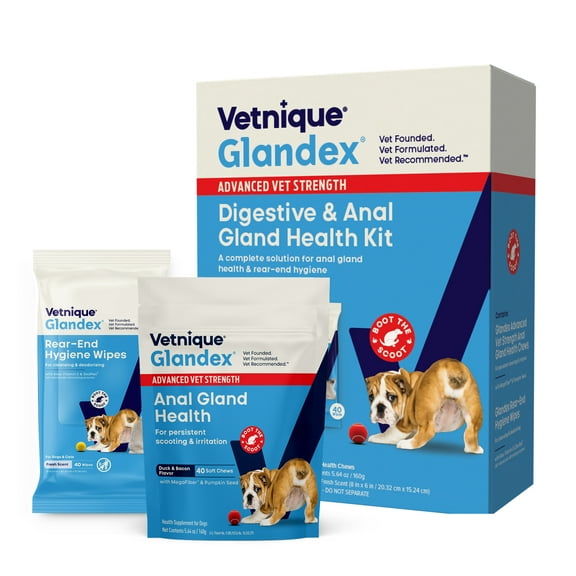 Glandex by Vetnique – Advanced Vet Strength Anal Gland Soft Chews   Pet Wipes Bundle, 40 Count