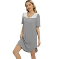 thumbnail image 7 of Women Short Sleeve Nightgowns Lace Trim Nightdress V Neck Pajama Night Vintage Sexy Sleep Shirts Summer Sleepwear Soft Nightshirt Homewear,Gray S-XXL, 7 of 7