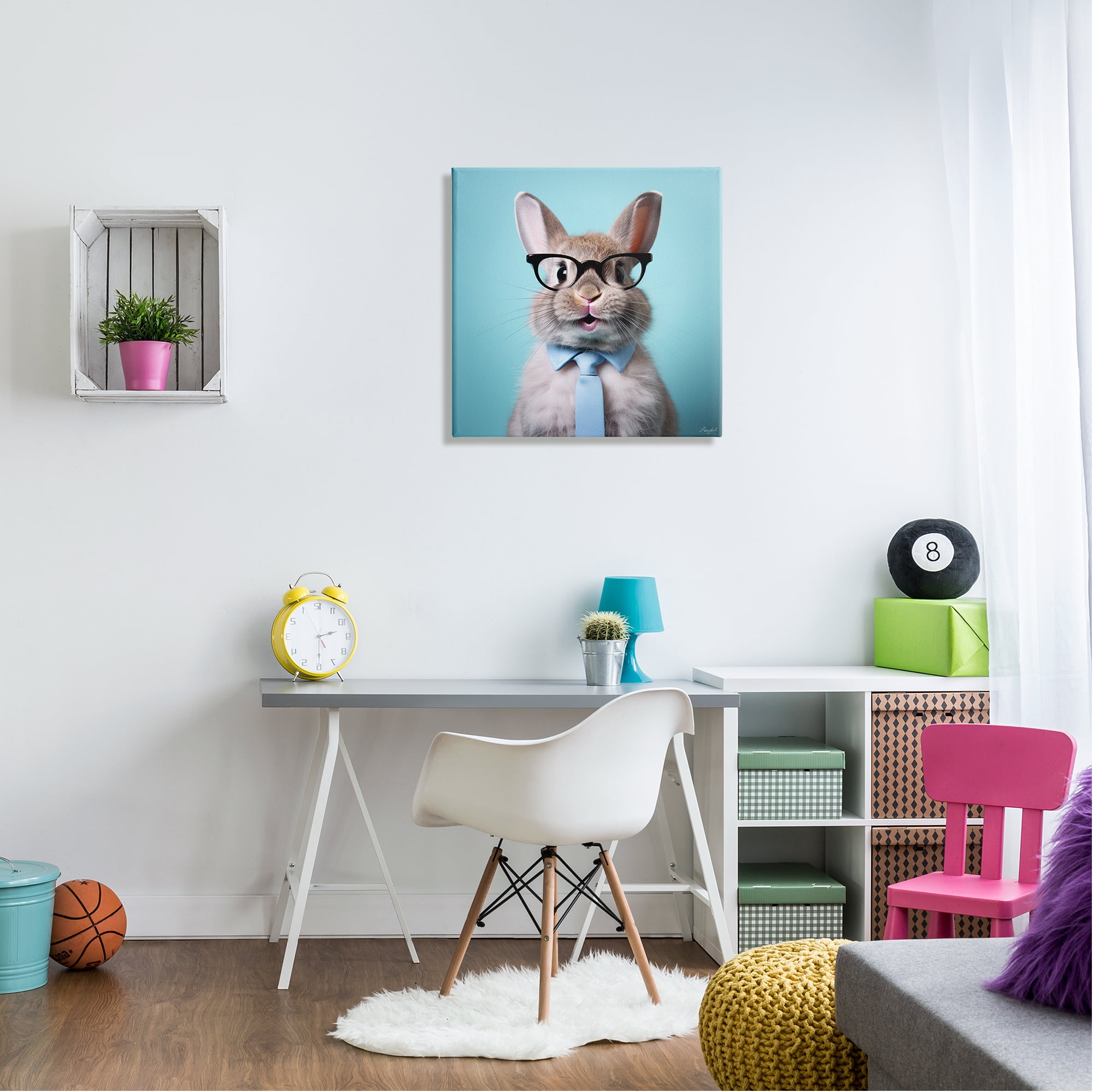 Stupell Industries Rabbit on Blue Portrait Animals & Insects Painting Gallery Wrapped Canvas Art Print Wall Art, 24 x 24