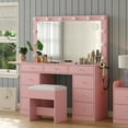 thumbnail image 2 of Vanity Desk with Power Outlet, Makeup Vanity with Lighted Mirror, 3 Colors Adjustable, Glass Top Vanity with Chair, Vanity Set for Bedroom, Dressing Room, 2 of 8