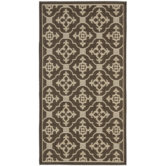 SAFAVIEH Courtyard Alastar Geometric Indoor/Outdoor Area Rug, Chocolate/Cream, 2'7" x 5'