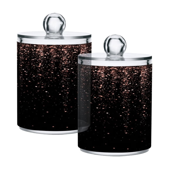 2 Pack Bathroom Canisters Transparent Storage Jar for Cotton Ball, Swab, Floss Rose Gold Glitter