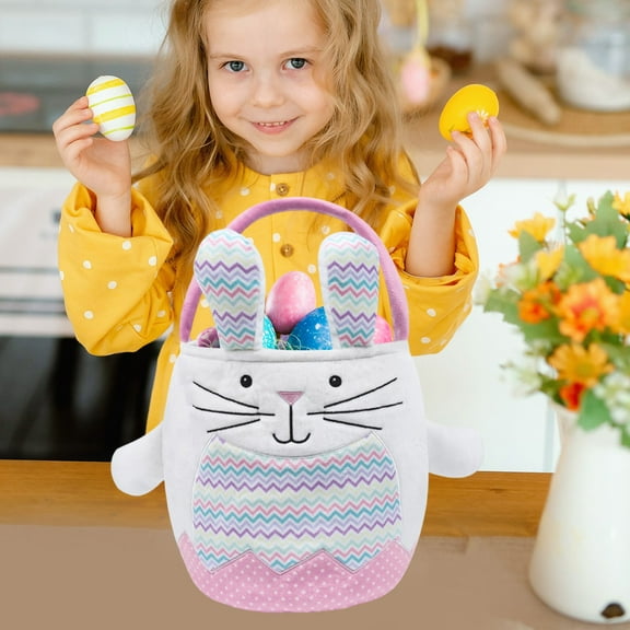Easter Basket Stuffers Gift for Toddler Girl Boy,Easter Bunny Basket - Blue Tote Bag for Easter Egg Hunts, Candy Storage, and Party Decor