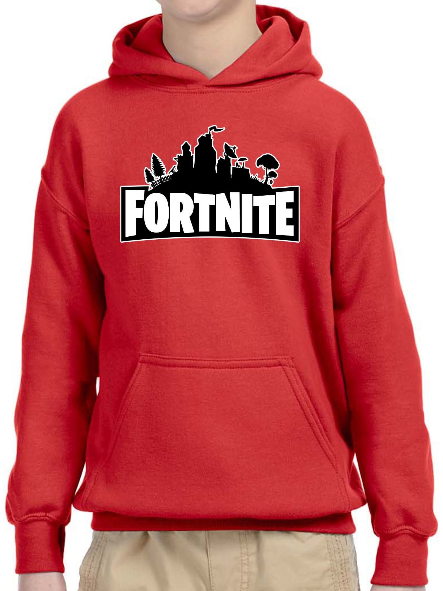 663859680207 UPC New Way 887 Youth Hoodie Fortnite Battle Royale Skyline Logo Unisex Pullover Sweatshirt XL Red