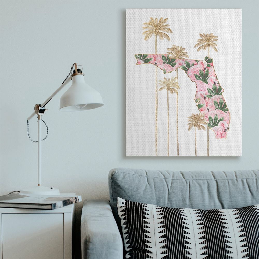 Stupell Industries Flamingo Print Florida State with Palm Trees Designed by Ziwei Li