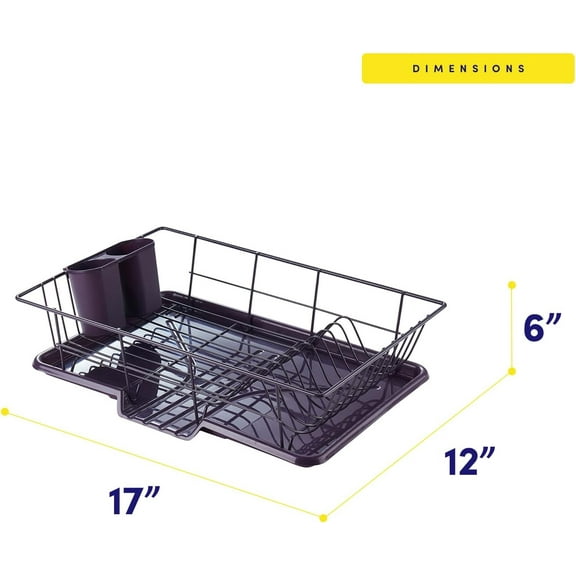 Space-Saving 3-Piece Dish Drainer Rack Set - Efficient Kitchen Organizer for Quick Drying and Storage - Includes Cutlery Holder and Drainboard - Eggplant
