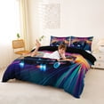thumbnail image 2 of Castle Fairy Retro Neon Sports Car Queen Duvet Cover Set for Teens, City Light Print Bedding for Bedroom, Cyan Black,Black Reversible,3-Piece,No Comforter, 2 of 6