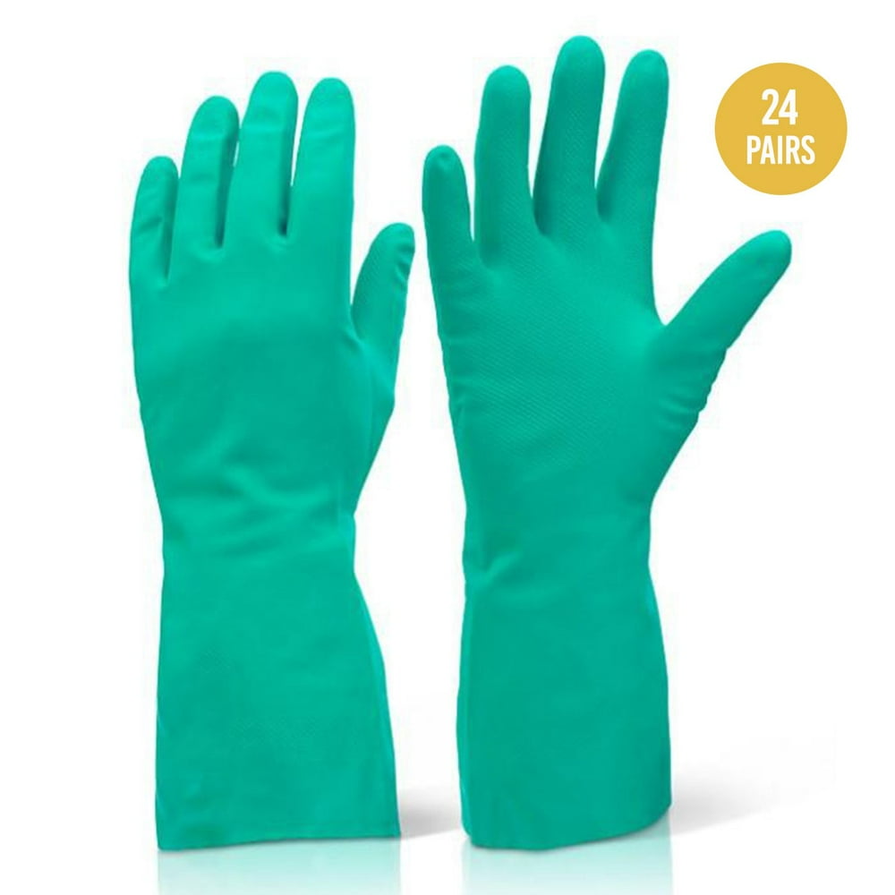 Reusable Cleaning Latex 12" X 3 7/8" Gloves Green for Janitorial SM