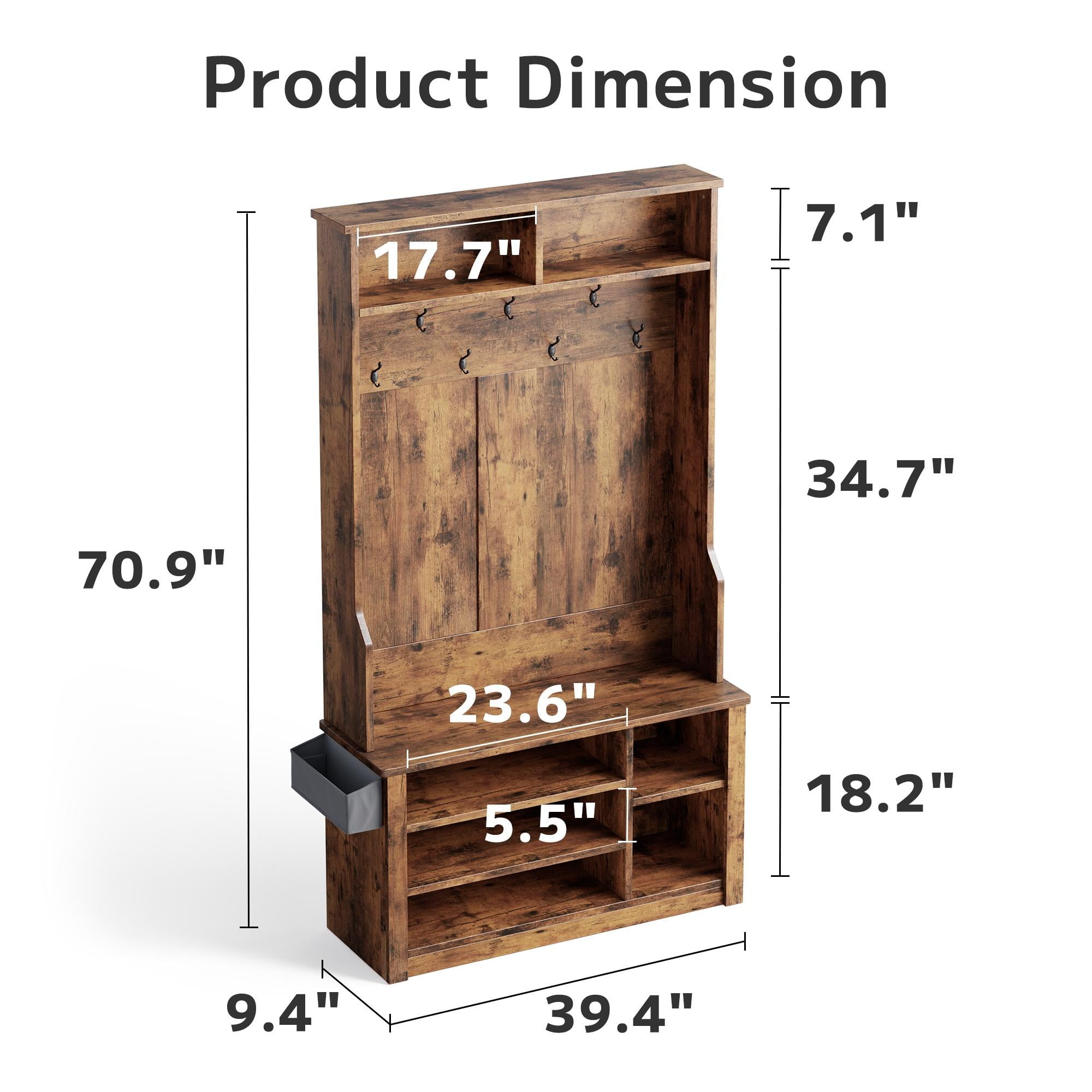 Asofer Modern Hall Tree with Shoe Storage, Front Entryway Furniture, Mudroom Bench with Coat Rack, Retro