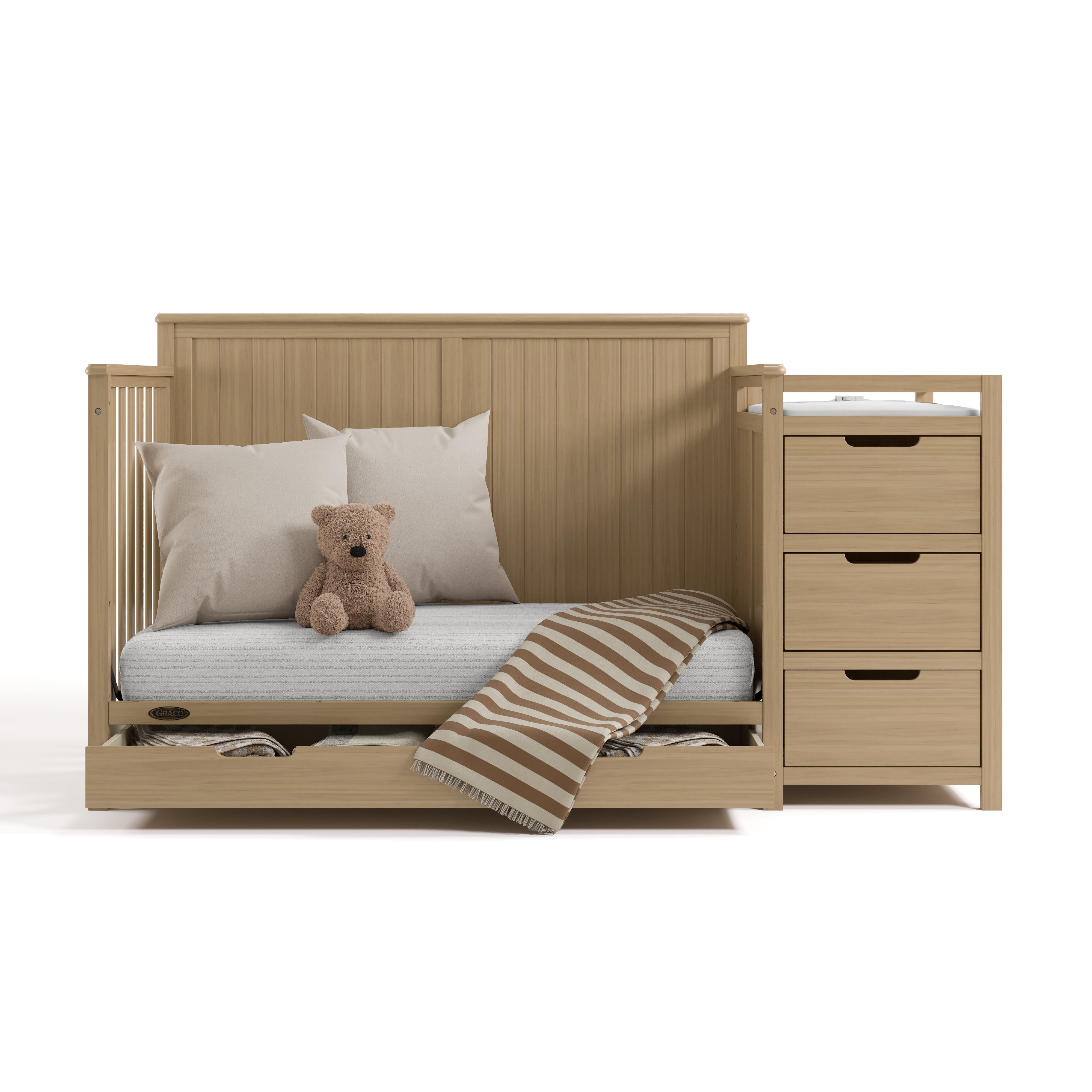 Graco Hadley 5-in-1 Convertible Baby Crib and Changer with Drawer, Driftwood