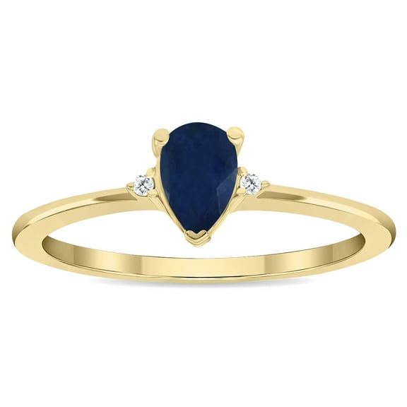 SZUL Women's Pear Shaped Sapphire and Diamond Classic Band in 10K Yellow Gold