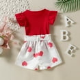 thumbnail image 4 of Bbay Girl Outfits Valentine's Day Fly Sleeve Ribbed Tops Hearts Print Shorts Kids Clothes Red 6 Months-12 Months, 4 of 6