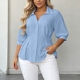 thumbnail image 2 of GERsome Womens Plus Size Button Down Shirts 3/4 Sleeve Collared V-Neck Trendy Pleated Tops Light Blue 4XL, 2 of 6