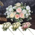 thumbnail image 1 of Flor de rosa artificial individual - Decoración realista de tela de seda, centro de mesa para bodas, 13x5,12 pulgadas, blanco rosa amarillo, 1 of 7