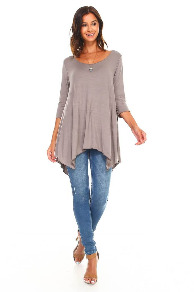 Navy Blue Made in USA Regular and Plus Size Simplicitie Womens 3//4 Sleeve Loose Fit Flare Swing T Shirt Tunic Top