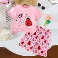 thumbnail image 3 of kaprioy Toddler Girls Summer 2Pcs Outfits Set Cute Print T-Shirt & Allover Ladybug Shorts Outfit Insect Theme Kids Outfit, 3 of 9