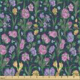 thumbnail image 2 of Floral Upholstery Fabric by the Yard, Wavy Thin Leaf Pinky Tulips Violet Pansy Flowers on Violet Polka Dotted Background, Decorative Fabric for DIY and Home Accents, Multicolor by Ambesonne, 2 of 5