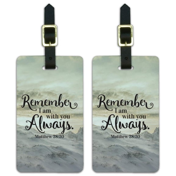 Remember I Am With You Always Matthew 28:20 Snowy Mountain Luggage ID Tags Suitcase Carry-On Cards - Set of 2
