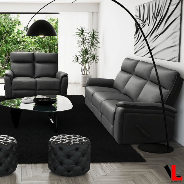 Levoluxe Sereno Canapé Inclinable 2 Pcs et Causeuse en Jaxxon Fumée