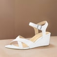 thumbnail image 4 of Sandalias de cuña Mujer Correa en el tobillo Zapatos casuales bajos y cómodos con punta abierta (42) Blanco, 4 of 7