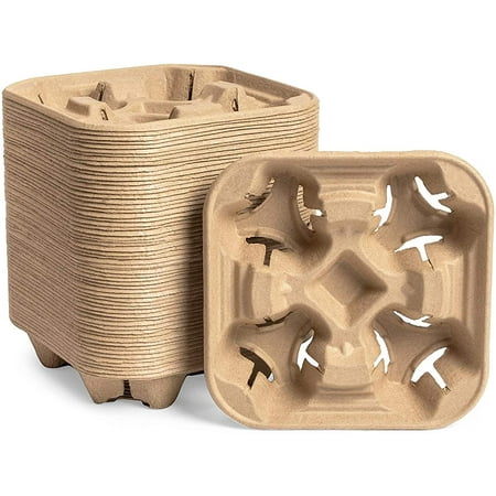 30-Pack Biodegradable 4-Cup Drink Carriers – Sturdy, Eco-Friendly Beverage Trays