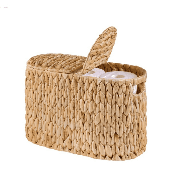 Toilet Paper Basket with Lid for 6 Rolls, Water Hyacinth Wicker Toilet Paper Storage Holder, Toilet Paper Storage for Bathroom
