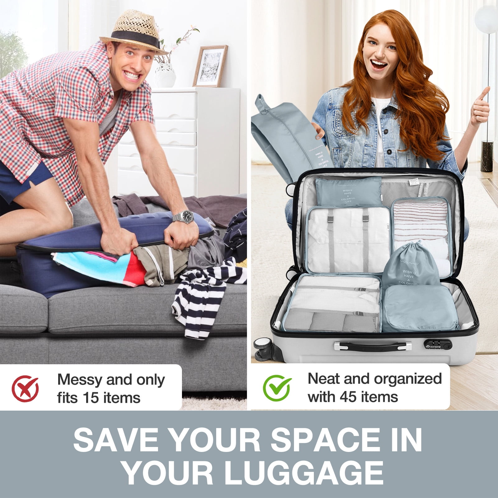 7Pcs Packing Cubes for Luggage , Suitcase Organizer Bags Set Packing Cubes for Travel Luggage (Grey)
