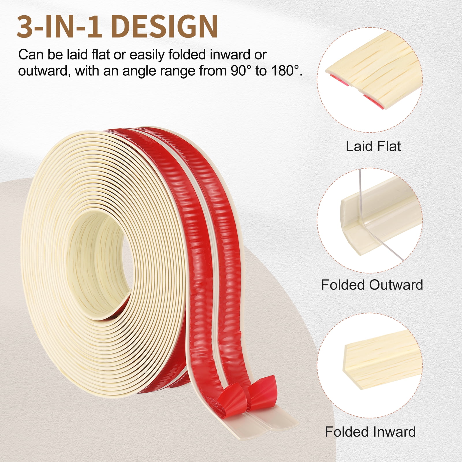 Uxcell Protector 1.6"x19.7 ft Self Adhesive Guard Beige Wood Grain for Wall Table Floor