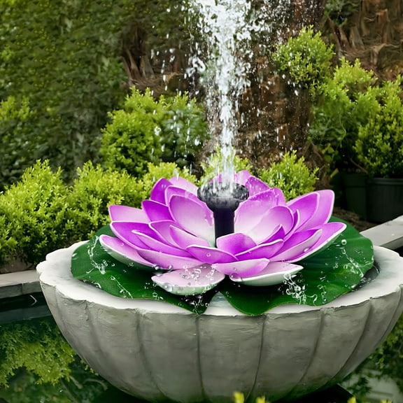 BiFandian Artificial Lotus Flower Solar Fountain, Water Lily Bird Bath Floating Fountain, Solar Power Brushless Pumps for Fish Pond, Garden, Patio, Aquarium and Outdoor Pool Decor
