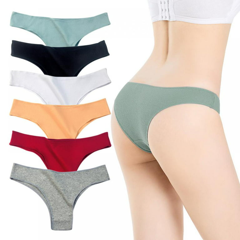 6-Pack Women Sexy Ribbed Thongs Low-waist Underwear Female T-back Briefs  Breathable Underwear Lingerie