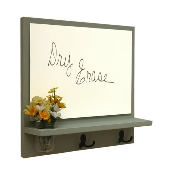 Message Board with Whiteboard, Coat Hooks & Mason Jar