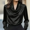thumbnail image 2 of IMENGL Women's Satin Cowl Neck Blouse Elegant Long Sleeve Work Shirt Top For Black M, 2 of 4