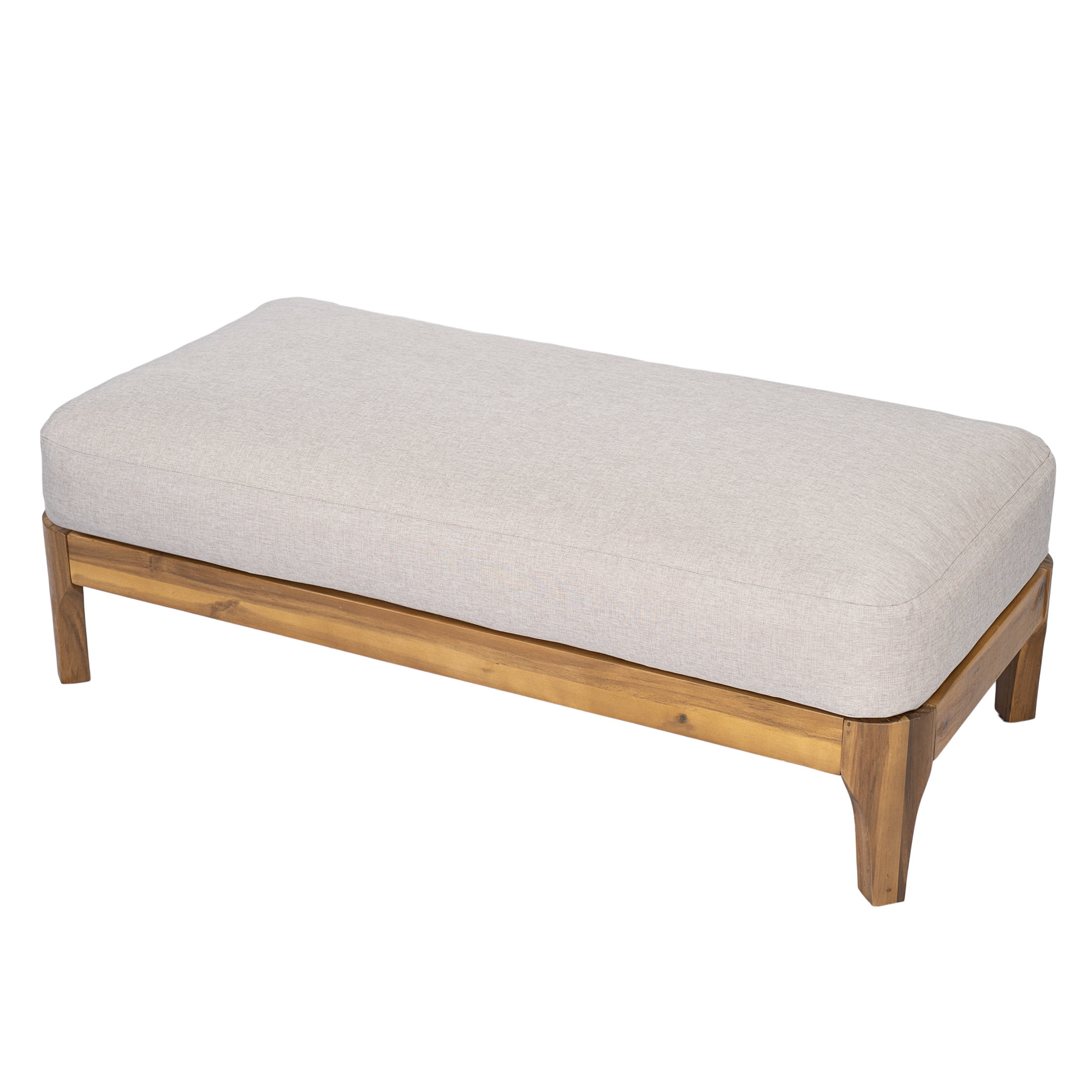Christopher Knight Home Outdoor Rectangle Ottoman, Acacia Wood Patio Bench with Cushion, Teak + Beige