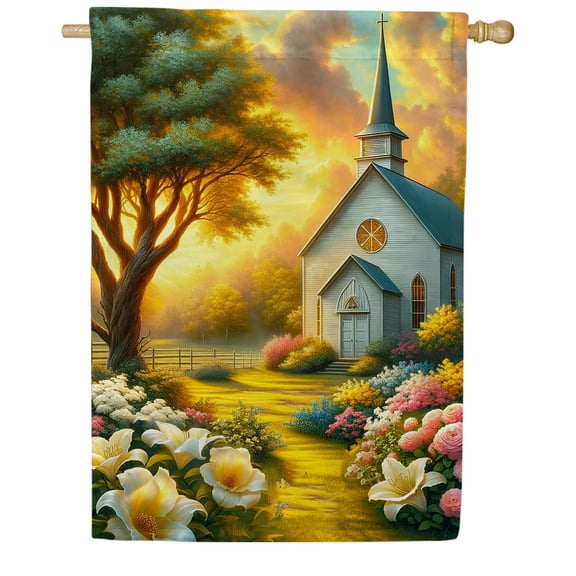 America Forever Spring Church House Flag, 28x40 inch Double Sided, Floral Flowers Daffodils , Church Yard Decoration, Christian Flag for Outdoor Sanctuary Yard Decoration