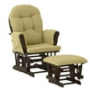 Glider & Ottoman in Espresso Finish with Green Chenille Cushion