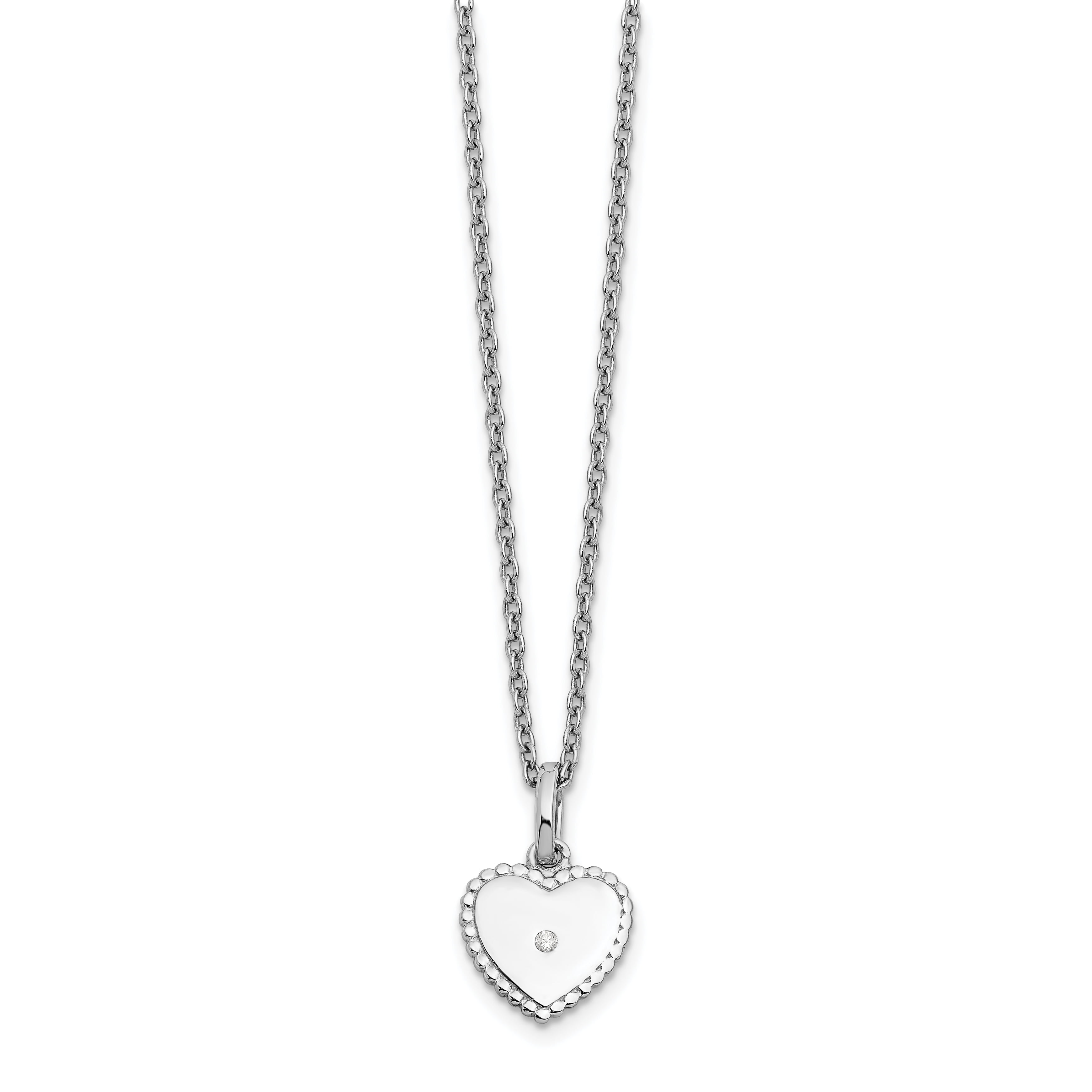 925 Sterling Silver 18 Inch Diamond Heart Chain Necklace 2 Extender Pendant Charm Love Fine
