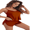 thumbnail image 1 of LYMAYTER Ensemble de Pyjamas en Satin de Soie pour Femmes, Col Rond, Haut Cami et Shorts, 2 Pcs, S-TTG, 1 of 8