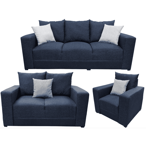 Sala Modular 3-2-1 El Bazar Store Miami Azul marino, Sofa, Love seat y sillon