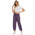 thumbnail image 2 of Womens High Waist Pants Drawstring Waist Wide Leg Cropped Comfort Capris Casual Vacation Trousers with Pockets, Dark Purple, S, 2 of 8
