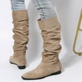 thumbnail image 2 of Women's -High Boots Casual Long Flat Fashionable Solid Color Flock Pointed Toe Wrinkled Design for Stylish Comfort, 2 of 9