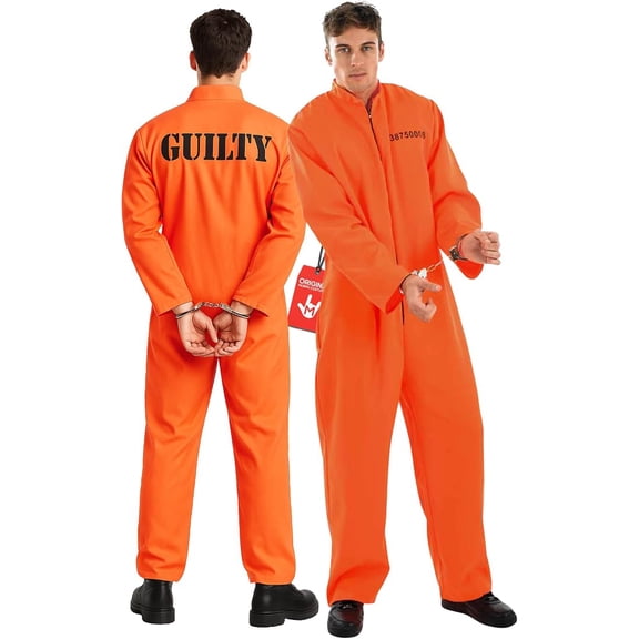 Fun Shack Mens Orange Prisoner Costume Adult Convict Jail Jumpsuit Fancy Dress Halloween Orange XL