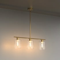 YANSUN 3-Light Gold Pendant Light with Clear Glass Shades, DIY Linear Chandelier for Kitchen Island Dining Room bedroom