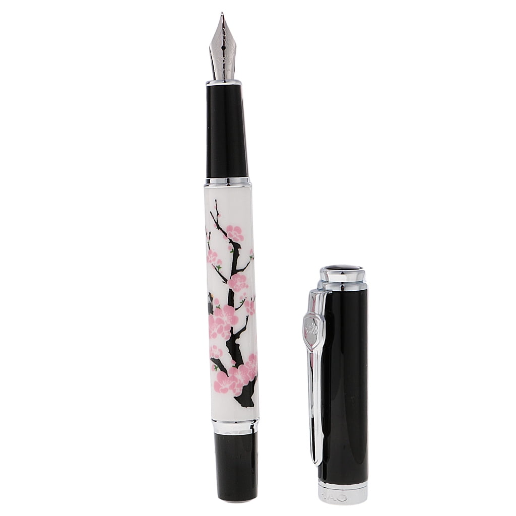 Gullor Elegant Calligraphy Pen Jinhao 8802 - Plum Flower Design With Gift Box And Ink Cartridges
