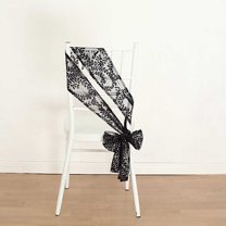 BalsaCircle 5 Black Tulle Chair Sashes with Leaf Vine Embroidered Sequin Wedding Party Events Reception Decorations Supplies